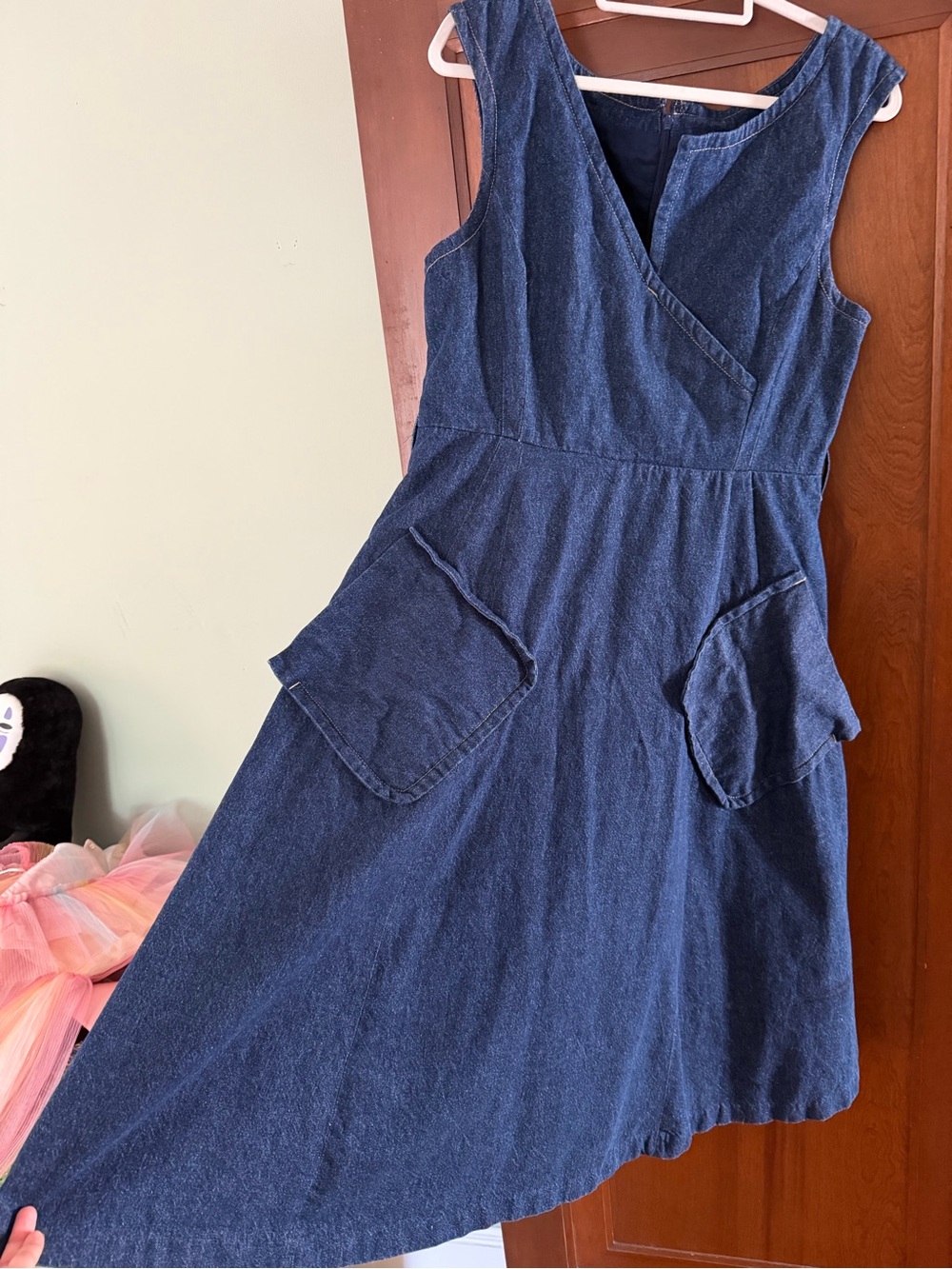 Denim A-Line Sleeveless Dress in Dark Blue